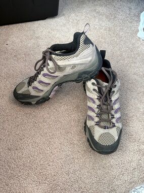 Merrell Women's Moab ventilator Hiking Shoes- Gray with Purple Accents